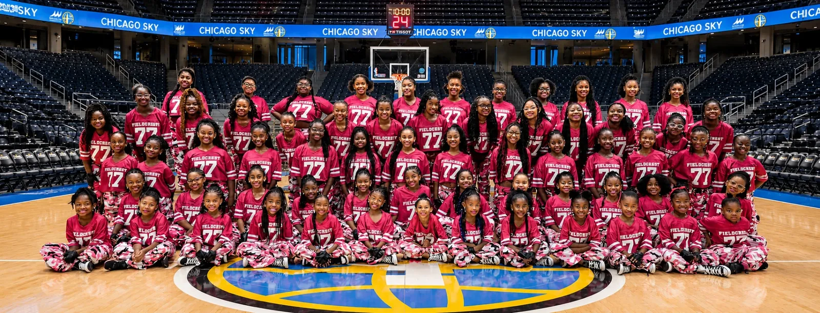 FieldCrest performers group photo at Chicago Sky arena
